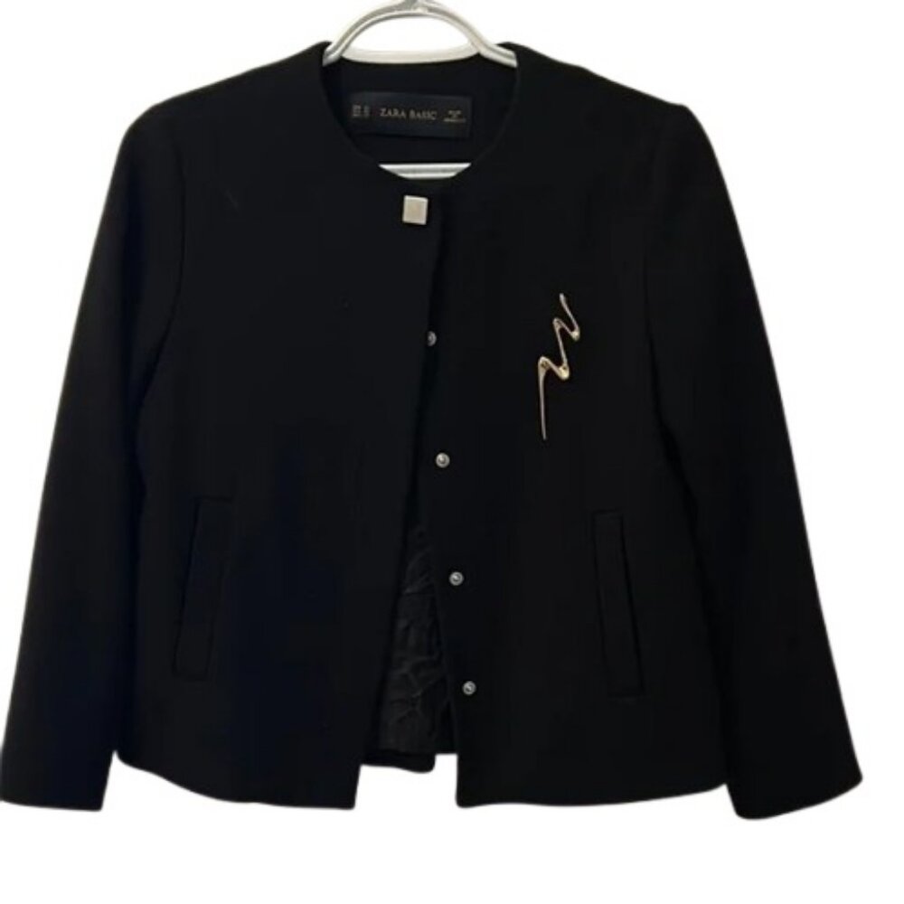 Zara Basic black collarless boxy blazer/jacket size XS